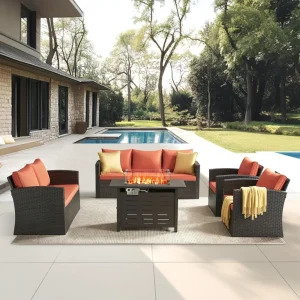 5 Pieces Outdoor Conversation Set w Fire Pit