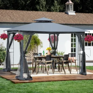 10x10 Patio Gazebo Tent w Ventilated Double Roof
