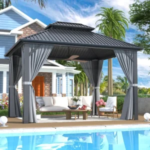 10x12 FT Hardtop Gazebo Aluminum Pergola w Aluminum Frame